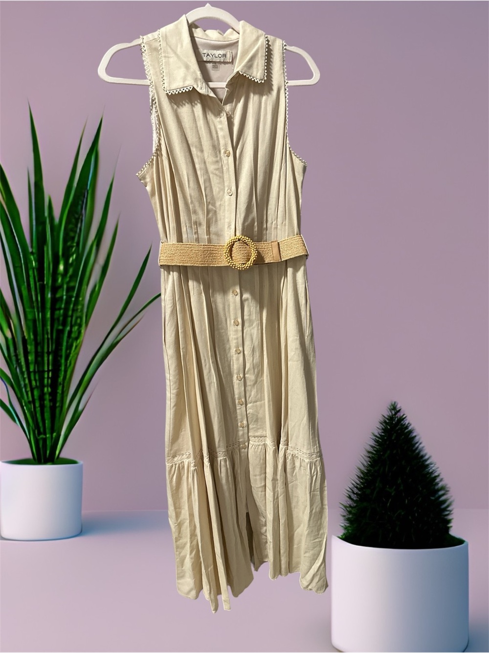 Taylor Sleeveless Button-Front Maxi Dress in Cream